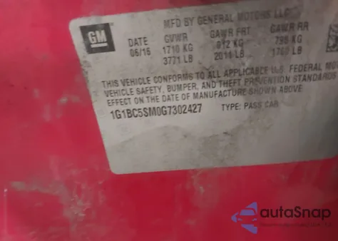 2016 Chevrolet Cruze Ls Auto из США, поврежденный, VIN 1G1BC5SM0G7302427